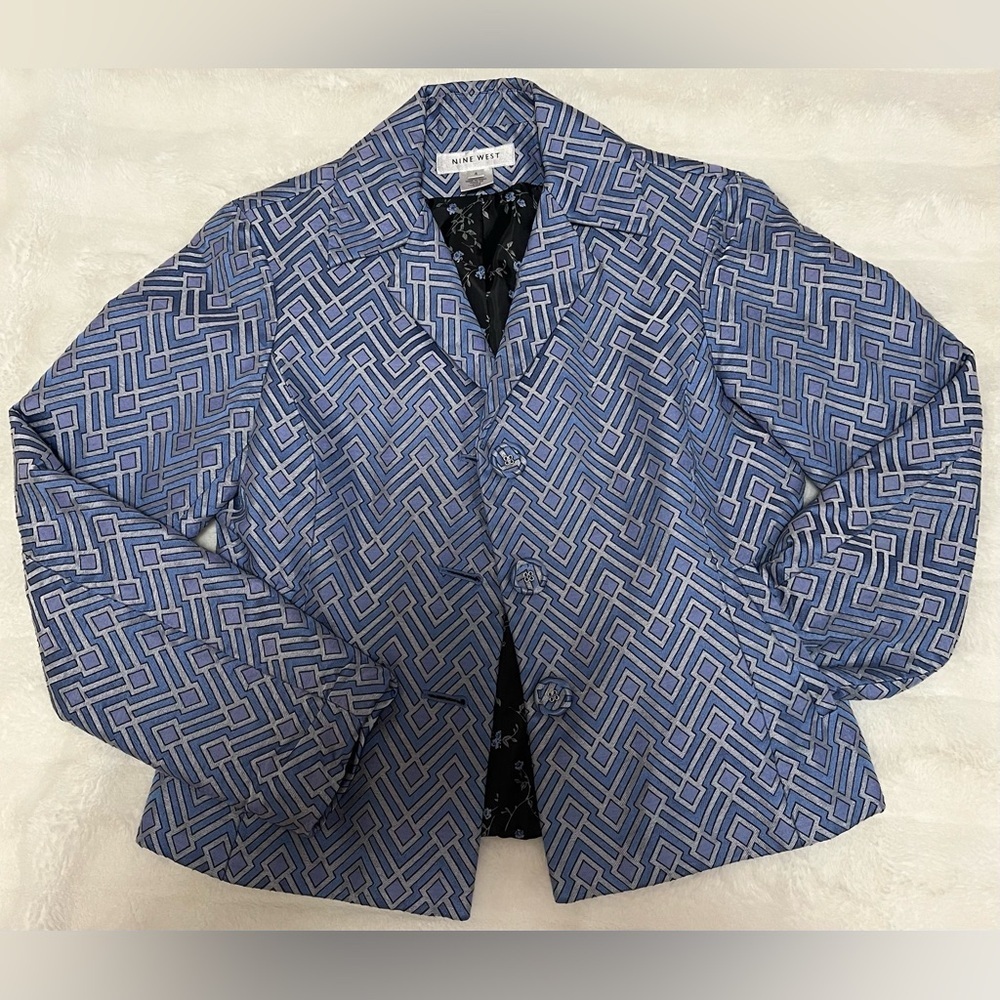 Nine West Blue and Silver Patterned Blazer
